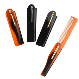 Kare & Kind Foldable Pocket Comb for Men - 4 Piece Fine Tooth Comb (2 Pieces in Brown and 2 Pieces in Black) - For Styling Hair, Moustache, Beard - Men's Care - Ideal Gift