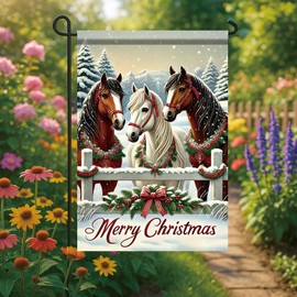 Saoplasa Christmas Horse Garden Flag 12x18 Inch Double Sided Outdoor Winter Farmhouse Holiday Decoration Rustic Snow Forest Merry Christmas Yard Decor Seasonal Small Garden Banner