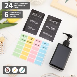 Segbeauty - Dispensador de loción cuadrado, 4 unidades, botellas vacías de champú de 7.5 onzas, pequeñas con etiquetas, 200 ml, dispensador de ducha de plástico portátil recargable, recipientes de jabón líquido para viajes, color negro