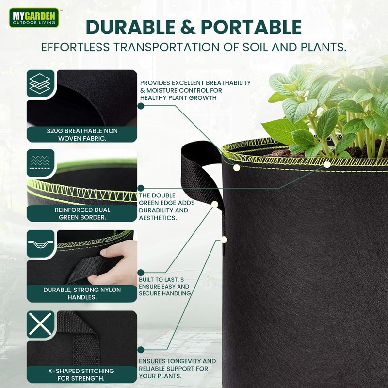 My Garden Grow Bags 15 Litre Fabric Planter Pots with