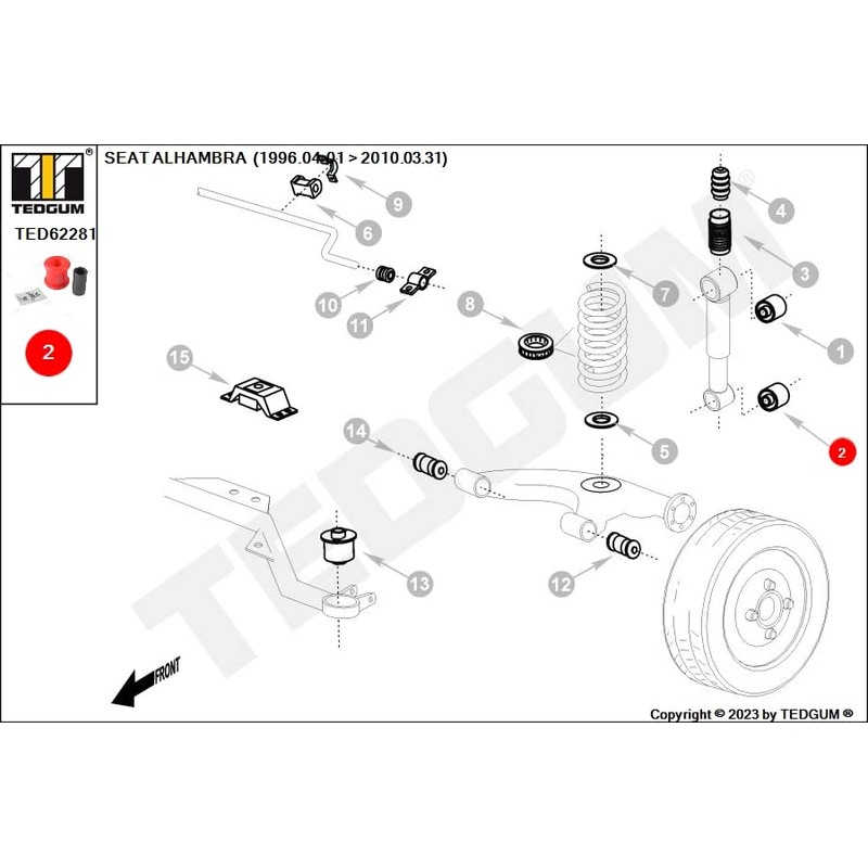TEDGUM TED62281 POLYURETHANE SHOCK ABSORBER BUSHING REAR LOWER