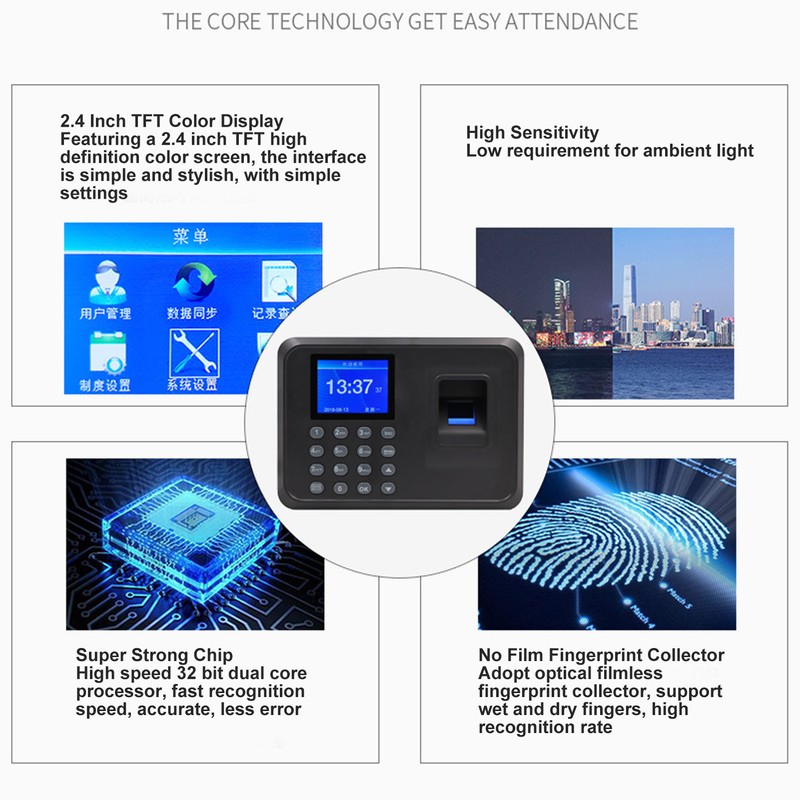Fingerprint Time Attendance Machine Multi Languages Voice Reminder Fingerprint Password