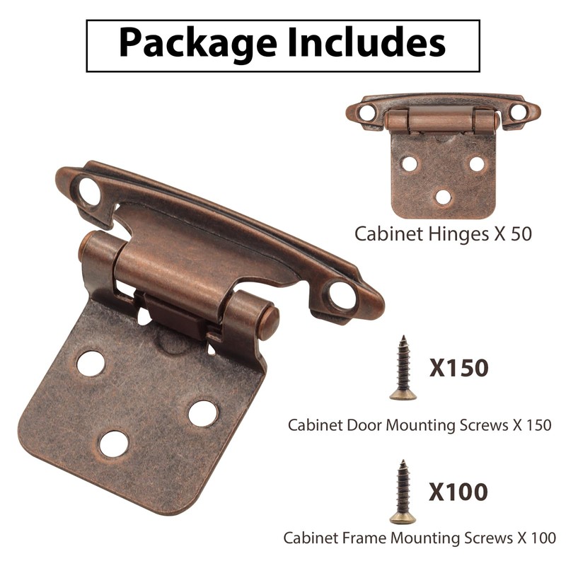 SHUTTLE GENIUS 1/2 Inch Overlay Cabinet Hinges, Antique Copper, 50