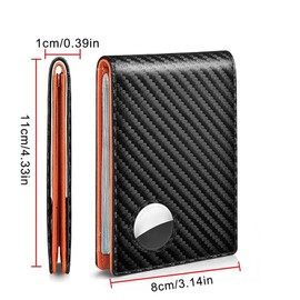 BEN & JANE RFID Blocking Slim Bifold Leather Minimalist Front Pocket Wallets for Men with ID Window and AirTag Holder (Carbon/Orange)