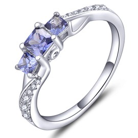 YL Women's Sterling Silver Clear Created Tanzanite 3-stone Princess Cut Wedding Rings for Engagement Jewelry-size9