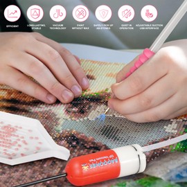 BAOOOHEE Electric Diamond Painting Pen-Vacuum Diamond Painting Pen,40PCS Diamond Painting Accessories Tools-Adult Diamond Painting Kit for Inlaying AB Grade Gemstones, No Wax Required(red)