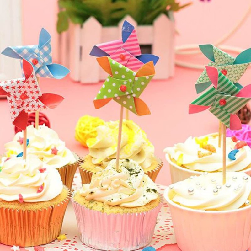 Cupcake Toppers 6pcs Mini Pinwheels miniature pinwheels tiny paper pinwheels
