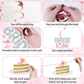 Bachelorette Party Decorations 52Pcs Rose Gold Bridal Shower Decorations with Bride to Be Banner and Hanging Swirls for Bachelorette Engagement Bridal Shower Wedding Party Supplies