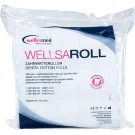 wellsamed wellsaroll Toothed Cotton Rolls Size 2 (10 mm), 300 g Dental Cotton Rolls, 100% Cotton Cotton Rolls Bright White