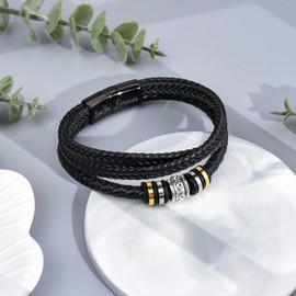 CheersLife Valentines Gifts for Him Love Gifts for Husband 3 Layers Mens Leather Bracelet I Love You Birthday Gifts for Men Bracelet Presents for Husband Romantic Presents for Him