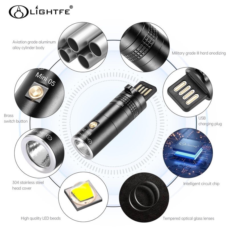 LIGHTFE MINI05 Keychain Flashlight Rechargeable Multi Functional MINI Light Intelligent