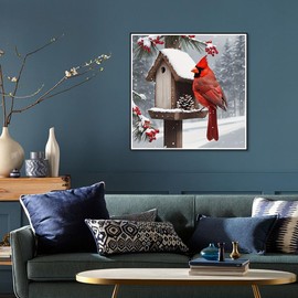 FHBUBPUP Diamond Painting Kits for Adults, Cardinal Diamond Art Kits, Full Drill Round Gem Art, DIY Snowscape Paint with Diamond Beads Crafts for Home Wall Decoration Gifts 12x12 inch