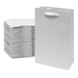 Prime Line Packaging 6x3x9 50 Pack Mini White Gift Bags with Ribbon Handles, Kraft Paper Small Shopping Bags for Small Business, Boutique, Bulk Bags