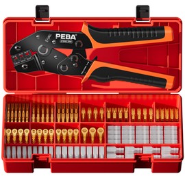 PEBA Open Barrel Crimping Tool Kit - 10 Sizes Quick Splice Male and Female Wire Spade Connectors with Ratcheting Crimper AWG 24-14, Ring Terminals for Electrical Wiring Car Audio Speaker Connectors