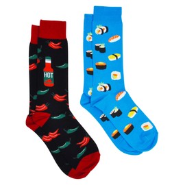 360 Threads Mens Novelty Socks - 2 Pair Set (Sushi & Hot Sauce)