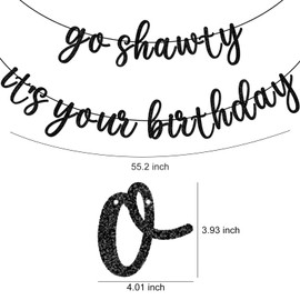 YQWIN Go Shawty It's Your Birthday Banner Hip Hop Birthday Party Decorations Happy Birthday Banner Black Glitter Birthday Banner Funny Birthday Banner for 80s 90s Birthday Party Decorations (Black)