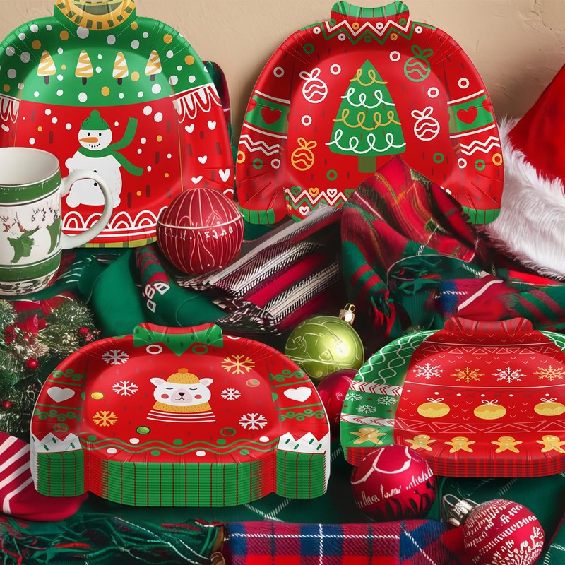 JVORFDG 100pcs Christmas Ugly Sweater Plates Party Supplies Xmas Disposable