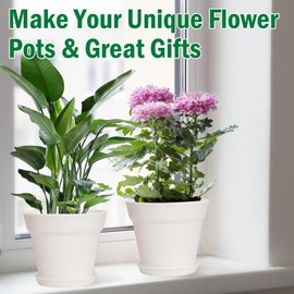 June Fox 4 Inch Small Plant Pots Indoor 6 Pack Plastic Planter with Drainage Holes and Saucers White Plant Pot for Succulent, African Violets, Flowers, Plants