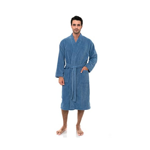TowelSelections Men's Robe, Fleece Cotton, Terry-Lined Water Absorbent Bathrobe X-Small/Small Allure Blue