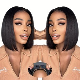 Rolisy Bob Wig Human Hair Glueless Wigs Human Hair Pre Plucked Pre Cut 5x5 HD Lace Closure Wigs Middle Part Glueless Wigs Short Bob Straight Wigs For Black Women Natural Color 10inch
