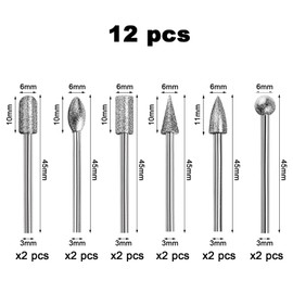 12 Piece Sculpture Polishing Set Accessories for Rotary Tools, Carbide Burr Set, for Drill, Grinding, Carving, Metal Polishing, Engraving, DIY Woodworking, Engraving and Drilling, 6 Shapes