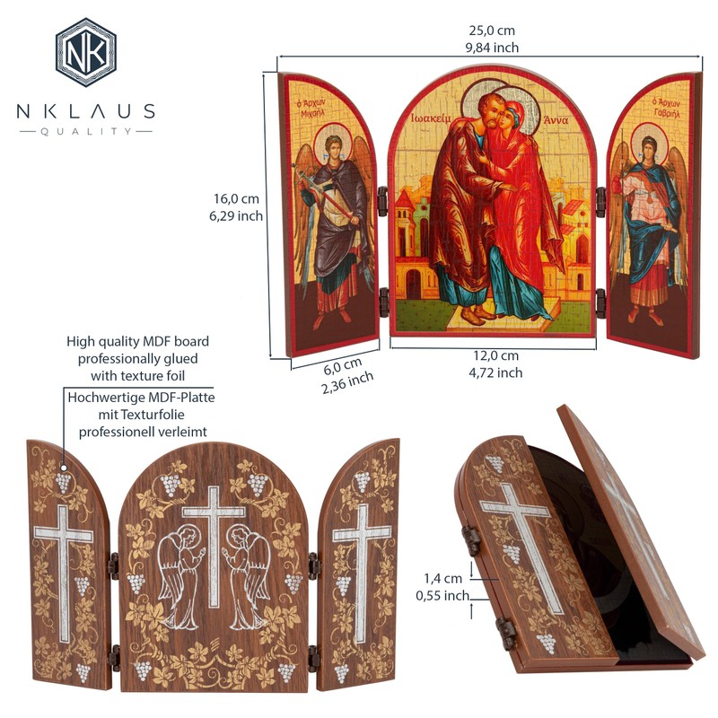 NKlaus Saint Joachim and Anna Icon Triptych Wooden 25 x