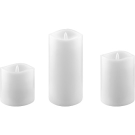 Stonebriar 3 Pack White Real Wax Assorted Size Flameless LED Pillar Candles with Remote and Timer