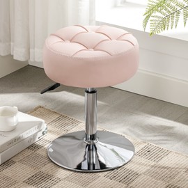 LUE BONA Adjustable Vanity Stool, 360°Swivel Vanity Chair Stool for Makeup Room, Pink Stool Chair for Vanity, Small Faux Leather Vanity Stool for Bathroom, Living Room