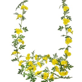 GhuaH 2 Pcs Wildflower Garland Spring Flowers Garland Yellow Artificial Daisy Flowers and Leaves Faux Floral Vine for Mantle Baby Shower Wedding Arch Front Door Porch Staircase Summer Decor