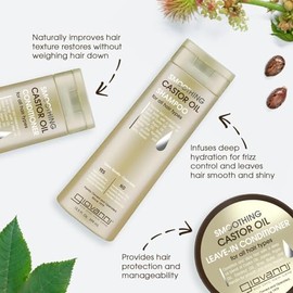 GIOVANNI Smoothing Castor Oil Shampoo, 13.5 oz. – All Hair Types, Moisturize Hair & Scalp, Hydrate & Tame Frizz, Jojoba, Argan Oil, Coconut Oil, Shea Butter, Keratin