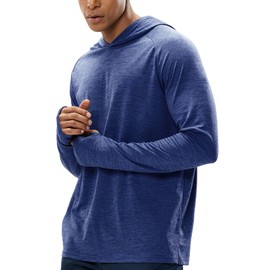 MIER Men's UPF 50+ Sun Protection Hoodie Long Sleeve SPF Fishing Hiking Quick Dry Running Thumbhole UV Shirts Lightweight, Ocean Blue, XL