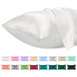 Lirex Satin Cushion Cover, Pack of 2, Soft Solid Colour Microfibre Satin Cushion Cover, Envelope Closure, Wrinkle-Free, Fade Resistant, Breathable (40 x 60 cm, White)