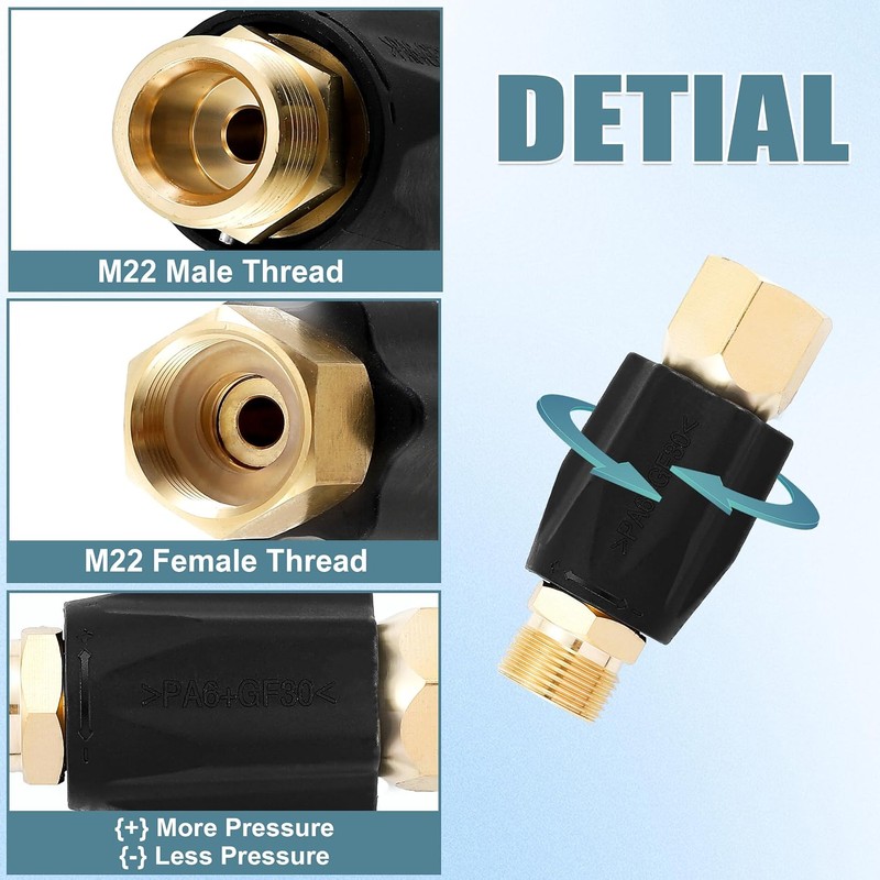 JOEJET Adjustable Pressure Washer Regulator, M22 Connector, 4000 PSI |