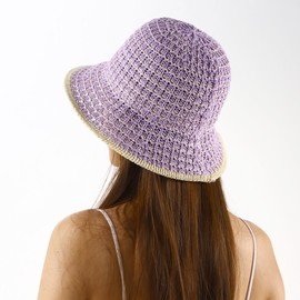PuTian Woven Bucket Hat for Women Foldable Washable Straw Like Sun Hat Adjustable Wide Brim Beach Hat Lightweight Spring Summer Cap for Fishing Golf Travel Gardening UPF, Purple