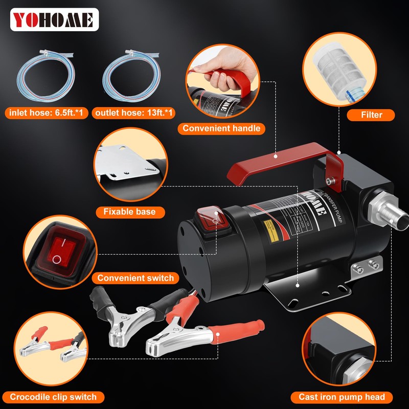YOHOME Diesel Transfer Pump, 12 Volt Fuel Transfer Pump with