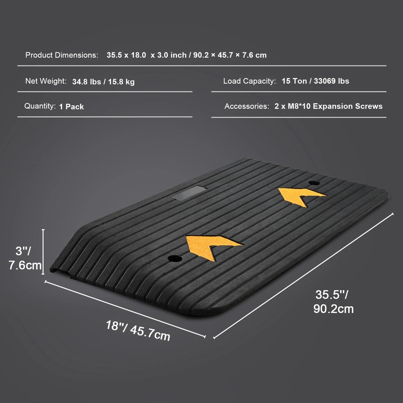 SucceBuy 3-Inch Rubber Threshold Ramp, 35.5 x 18 In Non-Slip