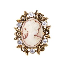 lureme Vintage Elegant Victorian Lady Beauty Cameo with Crystal Brooch Pin (br000017-8)