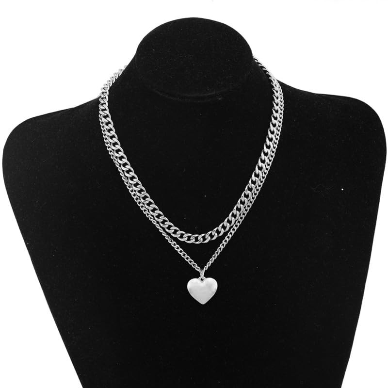 [AREUM] ネックレス ハート 二連チェーン 高見え ステンレス 重ね付け おしゃれ 調整可能 メンズ