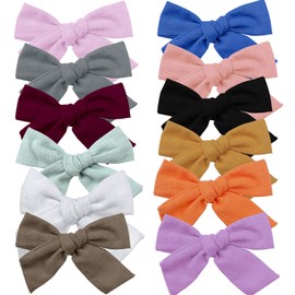 Baby Hair Clip Hair Bows, VIKEDI 12 Pieces Baby Hair Clip with Bows, Fully Lined Crocodile Clip Hair Clips Hair Bows Clips, Baby Girls Multicoloured Hair Clips Hair Accessories for Children