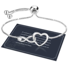 Sterling Silver Bracelets for Women 925 Silver Bracelet Infinity Heart Bracelets for Women Infinity Adjustable Bracelet Heart Jewelry Womens Gifts for Birthday