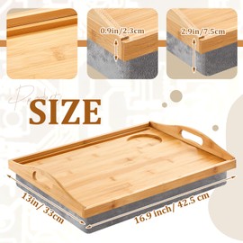 Pickmesh 1 Pcs Bamboo Lap Tray with Detachable Pillow Wood Bed Food Trays with Cushion 16.9 x 13 Inch for Adults Elderly Eating Food Breakfast Dinner (Wood Color)