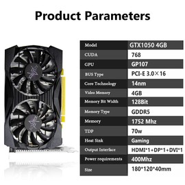 AISURIX GTX 1050 Ti 4G Graphics Card, 128 Bit GDDR5 PCI Express 3.0 Graphics Card, DVI VGA HDMI Graphics Card with Twin Freeze Fans