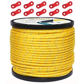 HIKEMAN 50M Reflective Cord Guy Ropes Outdoor Tent Guide Rope 100% Nylon Cord Wind Line with 10Pcs Aluminum alloy tensioners for Camping (yellow, Diameter 3 mm)