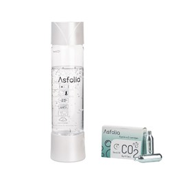 Asfolia Portable Sparkling Water Maker MapleLeaf Soda Maker Machine，500ml Carbonating Bottle，10 Pack CO2 Cylinders，Bottom-Carbonation Design Compact and Stylish, Perfect for Home or Travel (White)