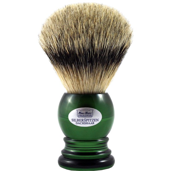 Hans Baier Exclusive Shaving Brush Real Silver Tip Badger Hair Handle English Green Size 2