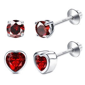 CASSIECA S925 Sterling Silver Birthstone Earrings for Girls Women Hypoallergenic Screw Back Earrings Round Heart CZ Stud Earrings Jewelry Gift