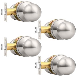 Probrico Round Brushed Nickel Passage Door Knobs Interior Door Handles for Hallway Closet, Keyless Passage Door Lock, 4 Pack