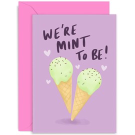 Old English Co. Cute Anniversary Card for Him Her - 'We're Mint To Be' Icecream Pun Valentine's Day Card for Husband, Wife, Girlfriend, Boyfriend - Fun Friendship Card for BFF | Blank Inside Envelope