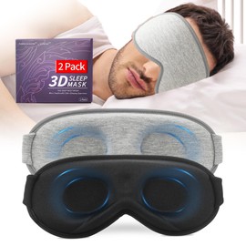 3D Sleep Mask for Men&Women, 2 Pack Contour Eye Masks for Sleep, Side Sleeping Mask for Men&Women, Blackout Eye Mask for Sleeping Eye Mask, Airplane Travel Essentials for Men, Meditation Black & Gray