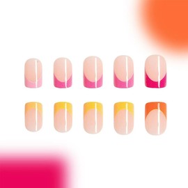 French Tip Press on Nails Short Square Fake Nails Colorful Tip Nails Press Ons Full Cover False Nails Glossy Glue on Nails Artificial Acrylic Stick on Nails for Women Manicure 24 Pcs